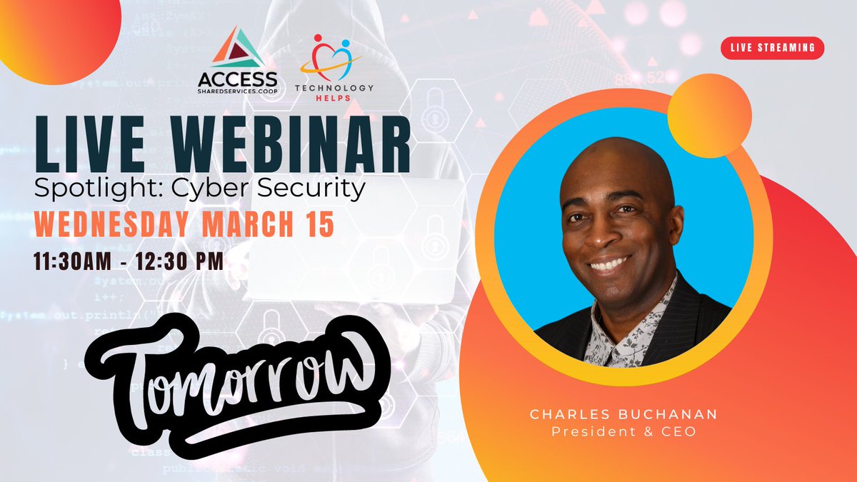 The Cyber Security Webinar, presented by <a href="/access_coop/">ACCESS Shared Services</a> and featuring <a href="/TechHelpsORG/">Technology Helps</a>, is Wednesday, March 15. That's tomorrow! Register now and learn how to protect your organization from online threats and proactively manage risks. bit.ly/3ldDxTL