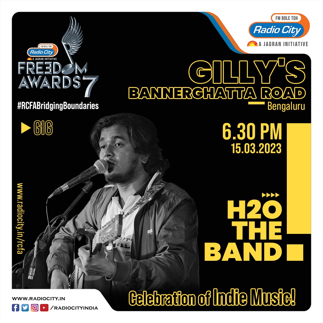 #RCFABridgingboundaries and celebrating indie music! 
Come be a part of the celebration and catch #h2otheband live at gilly's Bannerghatta road #bengaluru on 15th March, 6.30pm onwards. 
You don't want to miss this 🙌
#rcfa #rcfaseason7 #radiocitykannada #indieartist