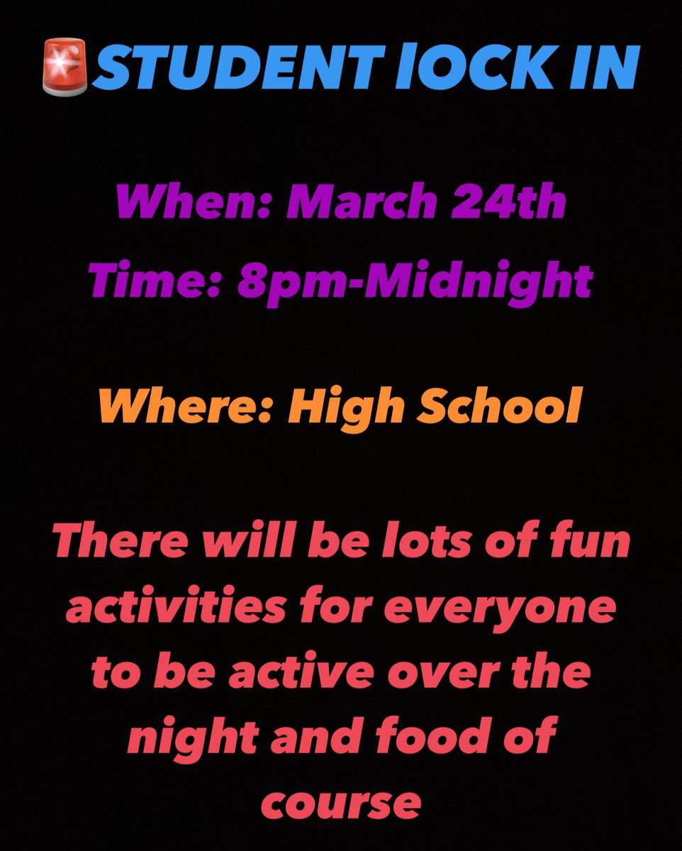 EAStudentGovt's tweet photo. Attention Student Government is hosting a lock in on March 24th from 8pm- midnight for all grades.There will be lots of fun events. There will be food, a video game room, a movie room, cookie decorating, possible open swim, open gym, and possible badminton tournament too! $5entry https://t.co/e0yPsSR9Gk