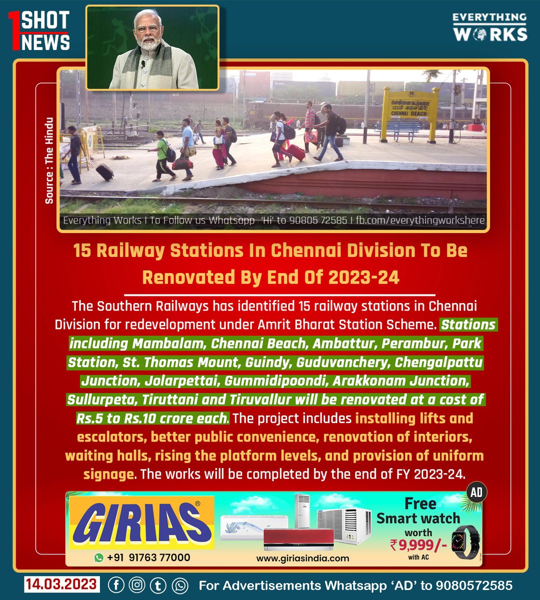 15 Railway Stations In Chennai Division To Be Renovated By End Of 2023-24.

#1ShotNews | #RailwayStation | #Chennai | #ChennaiBeach | #Sulurpet | #Jollarpettai | #Gummidipundi | #Tamilnadu | #TamilnaduNews