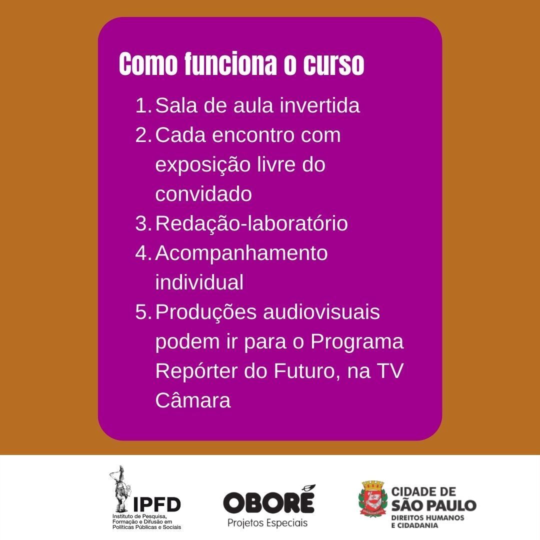 reporterfuturo's tweet photo. https://t.co/ERMDLvlN34 👉🏼 [FUNCIONAMENTO] Serão 14 encontros presenciais entre março e julho, sempre às quintas-feiras. Entenda melhor no site. Inscrições até 26 de março. 🚀#correspondentesdacidadania2023 #jornalismo #reporterdofuturo #modulosobore https://t.co/aeCysbj2NU