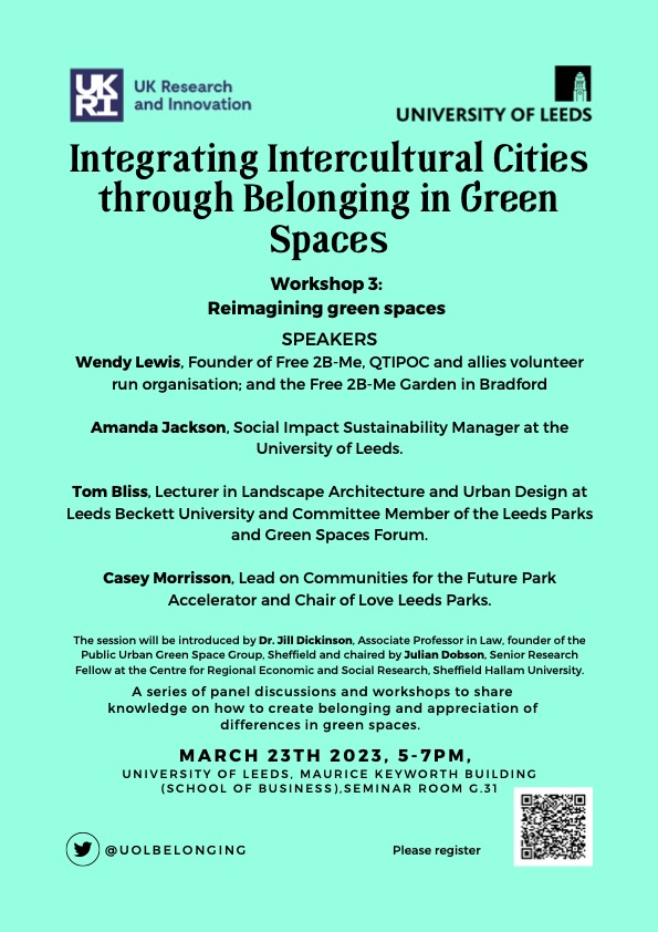 We will be holding the second workshop as part of our project “Integrating Intercultural Cities through Belonging in Green Spaces”. Tickets are now available on Eventbrite - to reserve your place please use the following link: eventbrite.com/e/places-of-be…