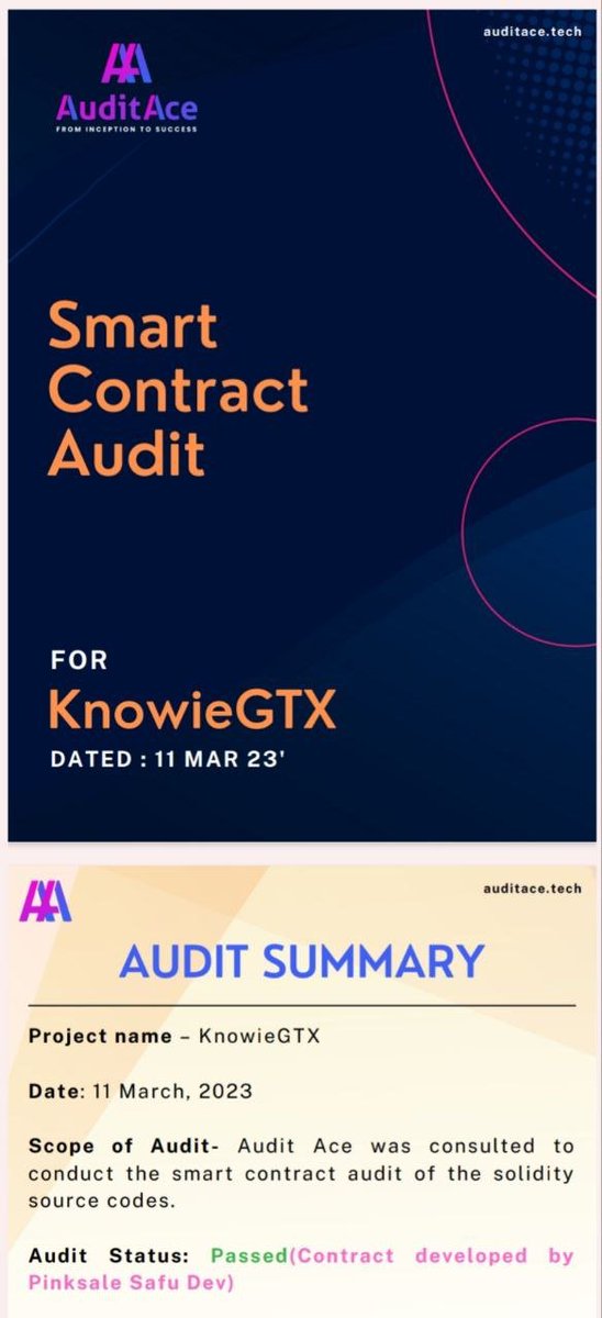 🚀 Hello community! KnowieGTX smart contract developed by Pinksale SAFU developer and Audit completed by Audited Ace. 

✅ Audit Report: github.com/Audit-Ace/Audi…