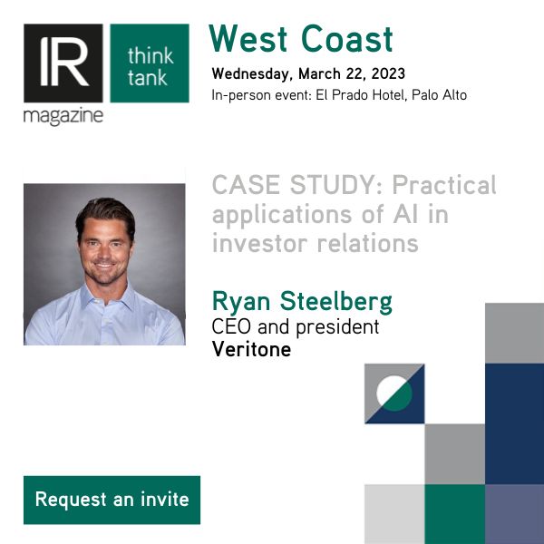 veritoneinc's tweet photo. 📆 Mark your calendars!
@RyanSteelberg will be speaking at @IRMagazine's #IRThinkTank on Wednesday, March 22! Ryan will share how we've utilized #AI for our earnings call to help maximize management's time and broaden reach.
Request an invite here 👉 https://t.co/mb9ClfN0Xu https://t.co/cybNnzBGZ4