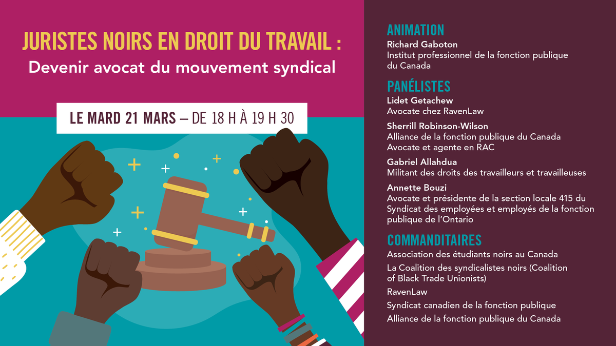 RavenLaw's tweet photo. On March 21, 2023 6 EDT, a panel of Black lawyers and activists (including RavenLaw's Lidet Getachew!) working in the labour movement will discuss career opporunities for becoming a workers' rights movement lawyer. Register: https://t.co/TNddSMoTYO https://t.co/rLnpW2tZSW