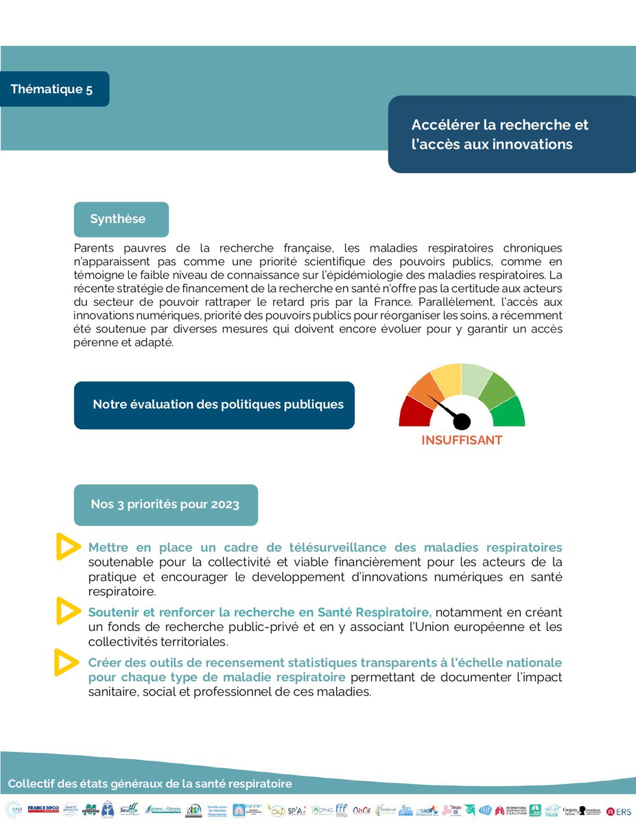#5-Accélérer la recherche et l’accès aux innovations
Nos priorités: Mettre en place un cadre de télésurveillance des maladies respiratoires, Soutenir la recherche, Créer des outils statistiques pour chaque maladie respiratoire
Notre analyse : collectif-sante-respiratoire.com/copie-de-obs-t…
#EGSR