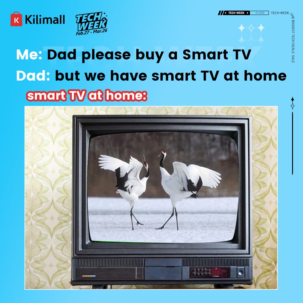 Kilimall's tweet photo. African Parents🤣.  Sasa ona mzae hana rada ati Kilimall Tech week Smart Tv ziko from as low as KSh 10,000??? Chanueni wazee wasipitwe na mali!<<<https://t.co/RnBoJq2Lu8
#TechWeeksale #KilimallDelivers https://t.co/hWhXXDajXy