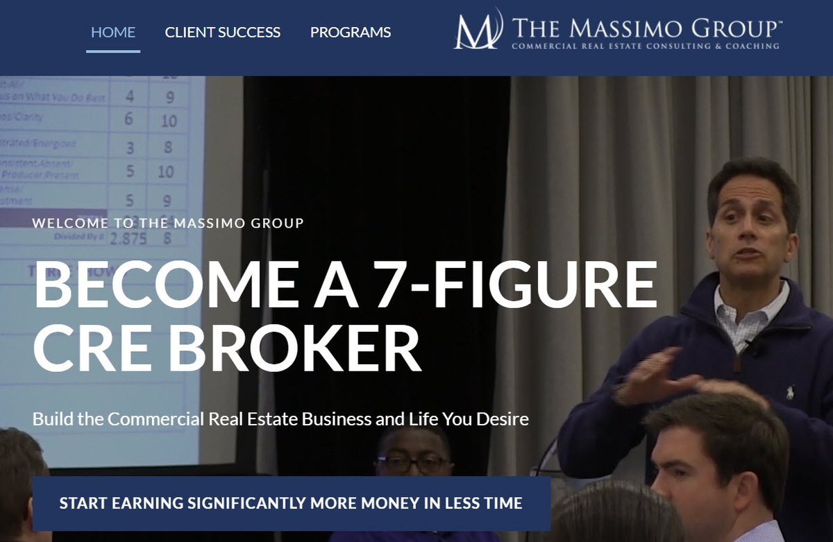 MassimoGroup's tweet photo. In this changing market - everything needs adaptation.
Thus we have completely updated our company website and CRE broker and agent coaching programs.
We'd like to invite you to take a look. https://t.co/muqKO7aX5O
#CRE #CREcoach #knowingisntdoing https://t.co/43HqooPu4R