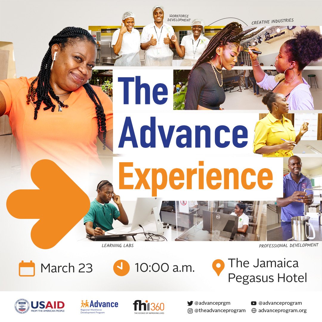 advanceprgm's tweet photo. The Advance Experience takes place on March 23, 2023, 10:00 a.m. at the Jamaica Pegasus Hotel. 

Join the celebration🎉

We encourage you to register: https://t.co/rDm4zH4bif

#TheAdvanceExperience #AdvanceProgram #closeoutevent #jamaica https://t.co/hnmawC1smj