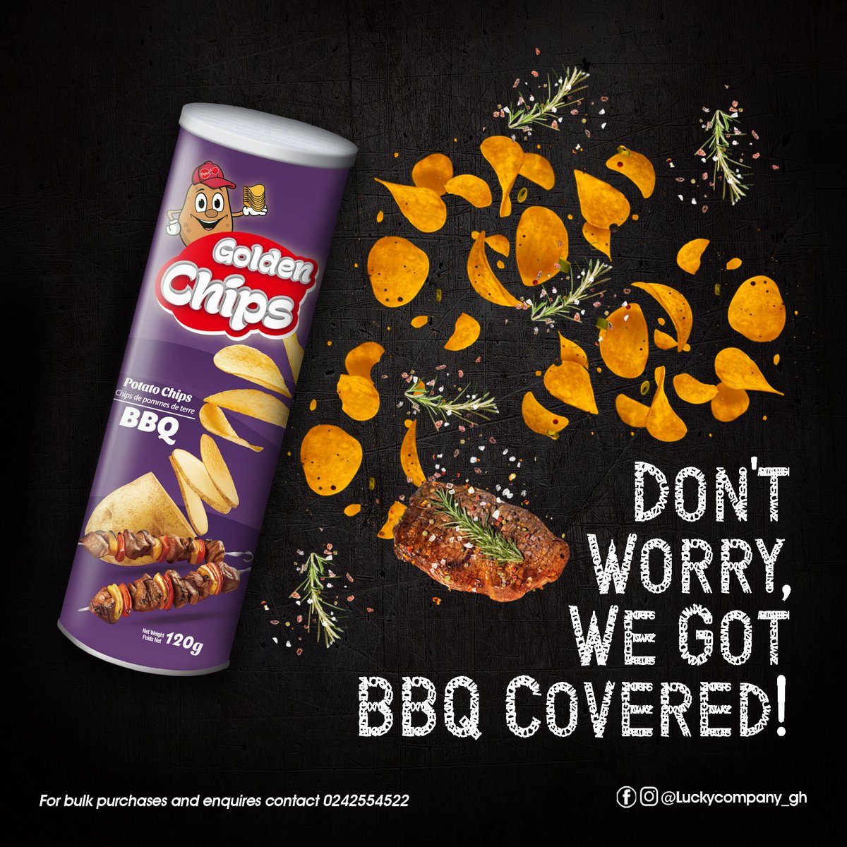 RockNRollCondom's tweet photo. WHERE ARE THE BBQ POTATO CHIPS LOVERS?

Add a golden sprinkle of spice and flavour to your day with Golden Chips.

Available in all leading shops and supermarkets near you.

Golden chips, Healthy Way!
#GhanaMonth #LuckyDevelopmentGhana #ZoiJuice #ZoiGrapes #ZoiMango #ZoiPineapple https://t.co/wtB9ivDqPN