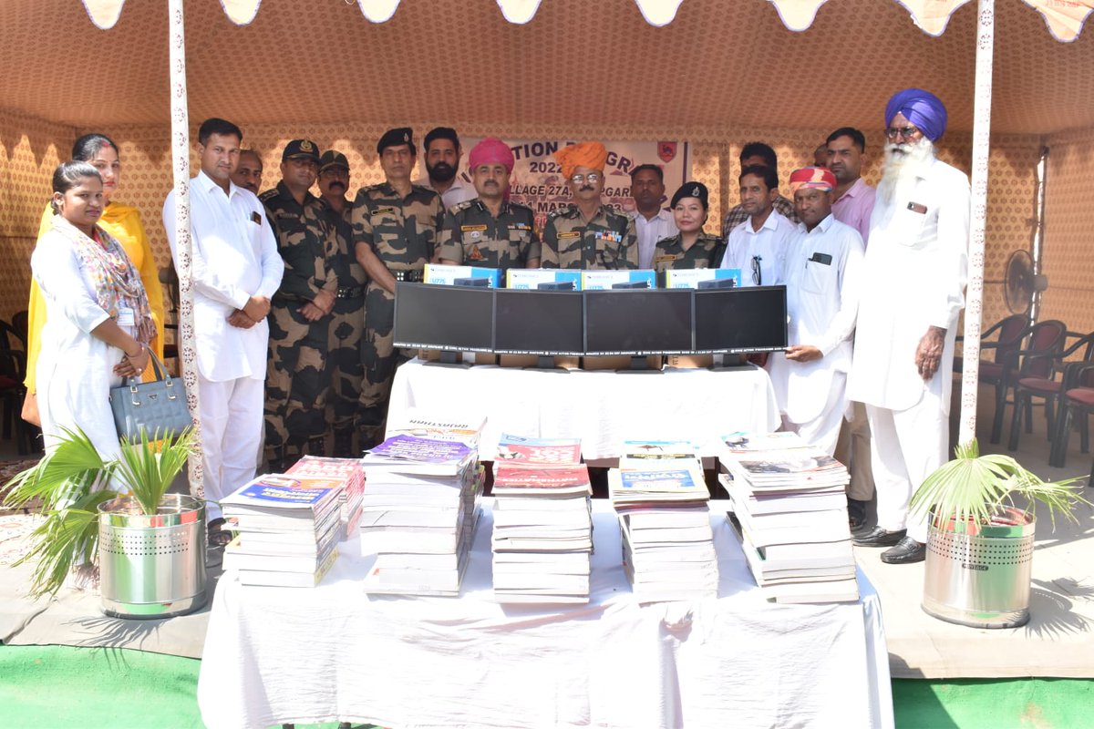 BSF_Rajasthan's tweet photo. #BSF 𝐒𝐫𝐢𝐆𝐚𝐧𝐠𝐚𝐧𝐚𝐠𝐚𝐫 organised 𝐌𝐞𝐝𝐢𝐜𝐚𝐥 𝐂𝐚𝐦𝐩 at Village 27A #Anupgarh under 𝐂𝐢𝐯𝐢𝐜 𝐀𝐜𝐭𝐢𝐨𝐧 𝐏𝐫𝐨𝐠𝐫𝐚𝐦𝐦𝐞. Also Health equipments, Computers and Books were donated to Sub Centre Hospital &amp; village Community Centre.

#FriendsonBorder https://t.co/myiP075pZM