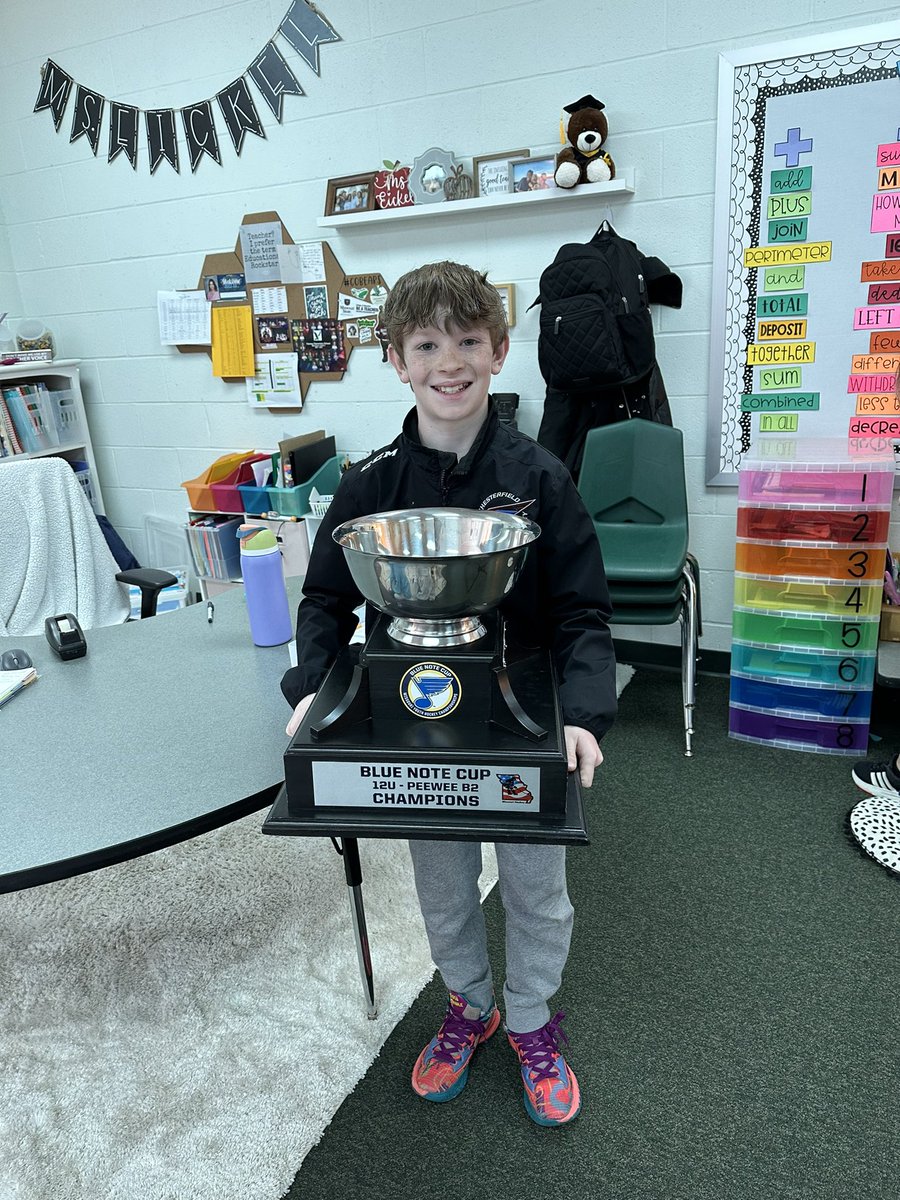 Jack’s hockey team won the Blue Note Cup! It was his week with the trophy, and so he brought it to school! Congratulations Jack!