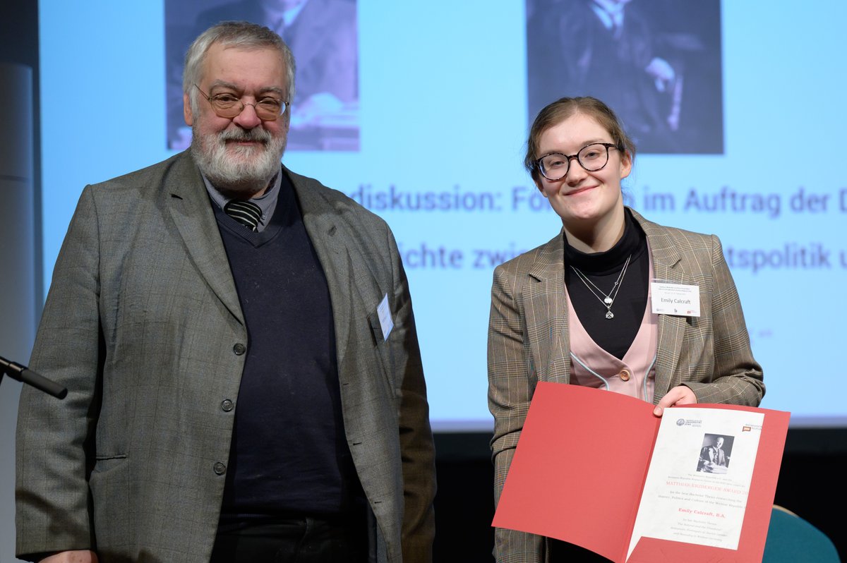 Emily Calcraft, currently an MA student, was awarded the annual BA Dissertation Prize - the 'Matthias Erzberger Preis' - by the Forschungstelle Weimarer Republik, for her 2022 BA dissertation on antisemitic iconography of the Stuermer newspaper.