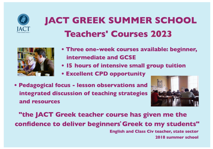 Places still available if you want to start/improve your Greek!  Come along to meet lots of other Greek teachers, work on your Greek, enjoy the Dorset sunshine +discuss the ICCG! (Teacher bursaries available).
greeksummerschool.org/teacher-course…