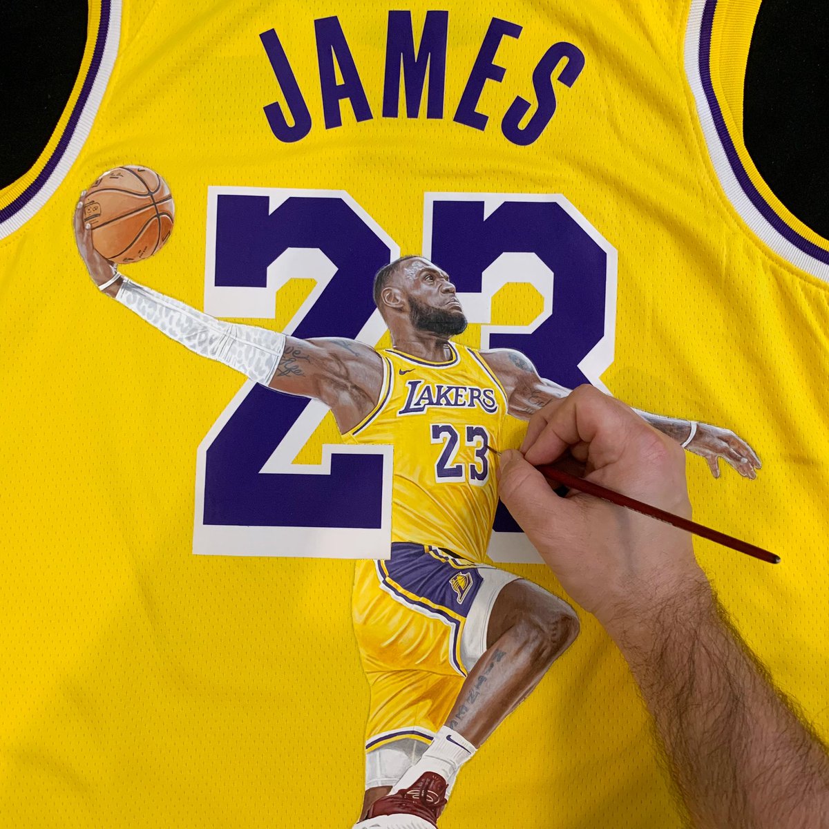 Hand painted <a href="/KingJames/">LeBron James</a> Lakers jersey.