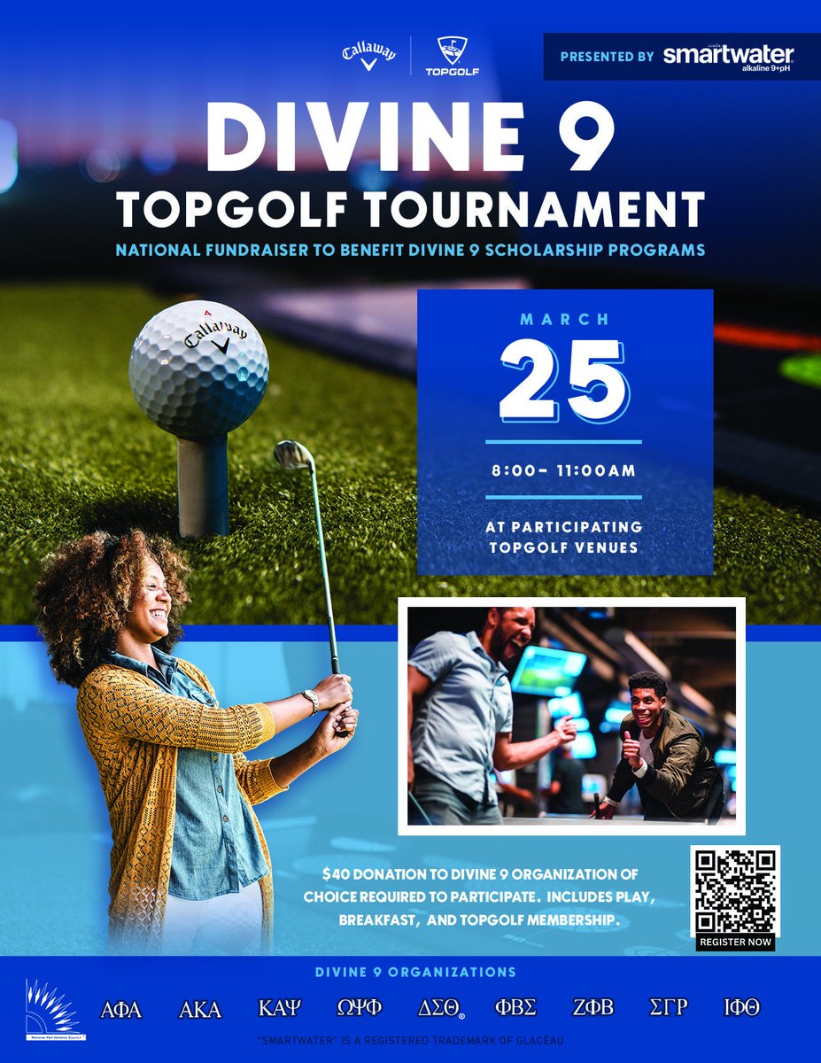 Join our fellow NPHC organizations and us on March 25th for a special golf day! This fun outing will benefit Divine 9 Scholarship Programs. Make sure to learn more and register today at Topgolf.com/divine9. #nupes #golf #nphc