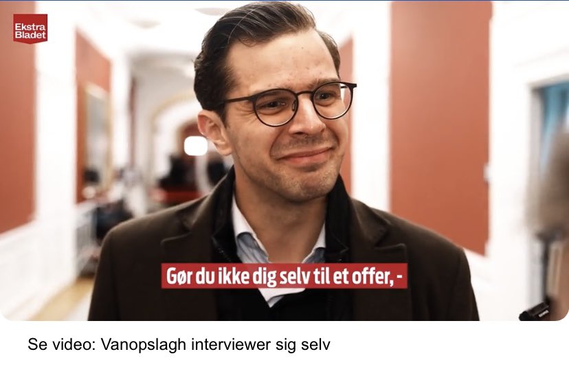 I sagen om Alex Vanopslaghs vilde boligsnyd lod vi LA-lederen møde sin egen reklamesnak fra valgkampen, hvor han bad vælgerne om ikke at være ‘ofre’; om at ‘tage ansvar’, være ‘selvopofrende, robuste, initiativrige og ansvarsfulde’. Hvad med nu?ekstrabladet.dk/nyheder/politi… #dkpol