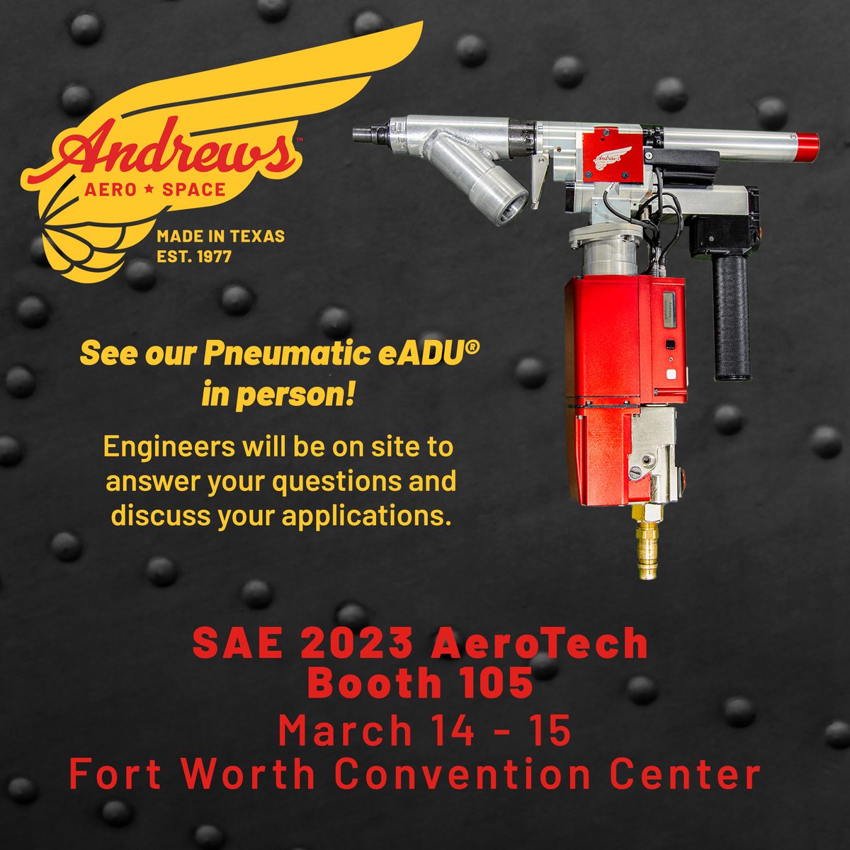 Come visit us at <a href="/SAEIntl/">SAE International®</a> 2023 AeroTech today and tomorrow at Booth #105! We'll be here all day ready to answer your questions and chat about your applications.