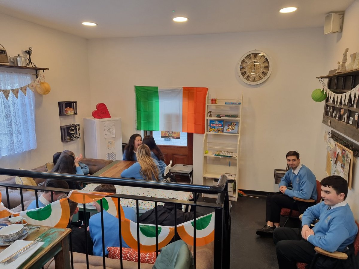 OideStacy's tweet photo. A lovely way to celebrate Seachtain na Gaeilge with Bliain 3 - Café Aon Scéal for lunch a great place to have local to us in Tallaght Village 
@ddletb @Kingswoodcc16 @GThamhlachta @SnaGaeilge https://t.co/QvtuOAWGs7