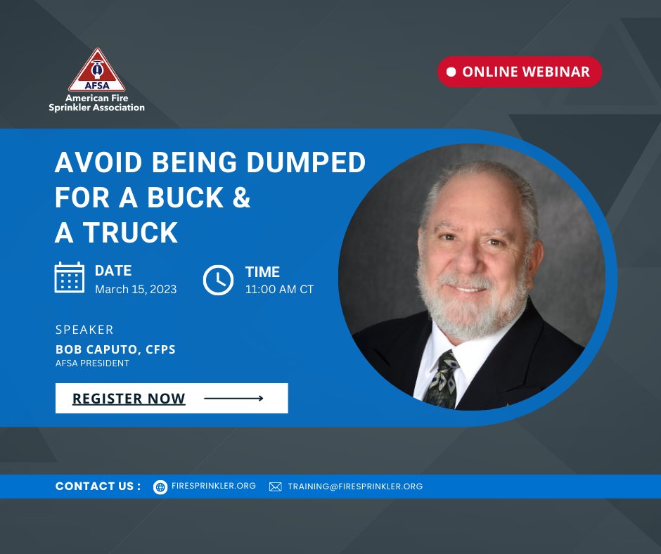 TOMORROW!

Get registered here NOW: firesprinkler.org/calendarevent/…

We're ready for you, Bob! 👏

#AFSA #SafeWithAFSA #AFSATrain #TrainTodayAFSA #firesprinklers #firesafety #firesprinklerssavelives #construction #contractors #trade #tradecareer #tradework #LearnandEarn