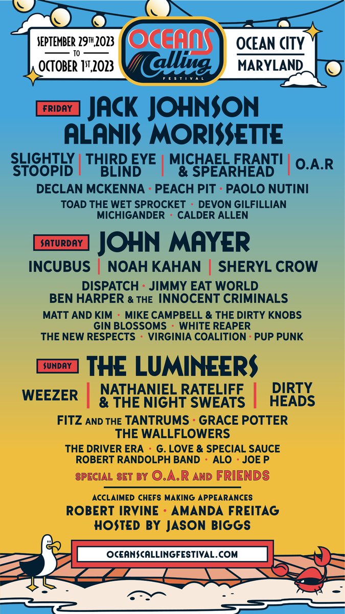 We are proud to present your 2023 Oceans Calling lineup!!

👏 to @sweetwoodatl and the @oceanscallingmd team for making it all happen.  See you on the beach!!

Sign up for pre-sale tickets, which go on sale Thursday, March 16th – 10am Eastern.

Link in bio!🦀🌊