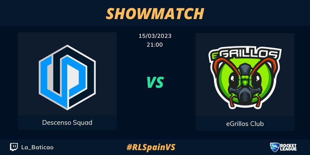 La_Baticao's tweet image. Mañana vuelven los showmatchs de #RLSpainVS y esta vez es algo especial, donde veremos a dos equipos históricos de la comunidad, un duelo que no os podéis perder👀

⚔️@DescensoSquad🆚@grillos_eSports 
🕐21:00
🖥️twitch.tv/la_baticao