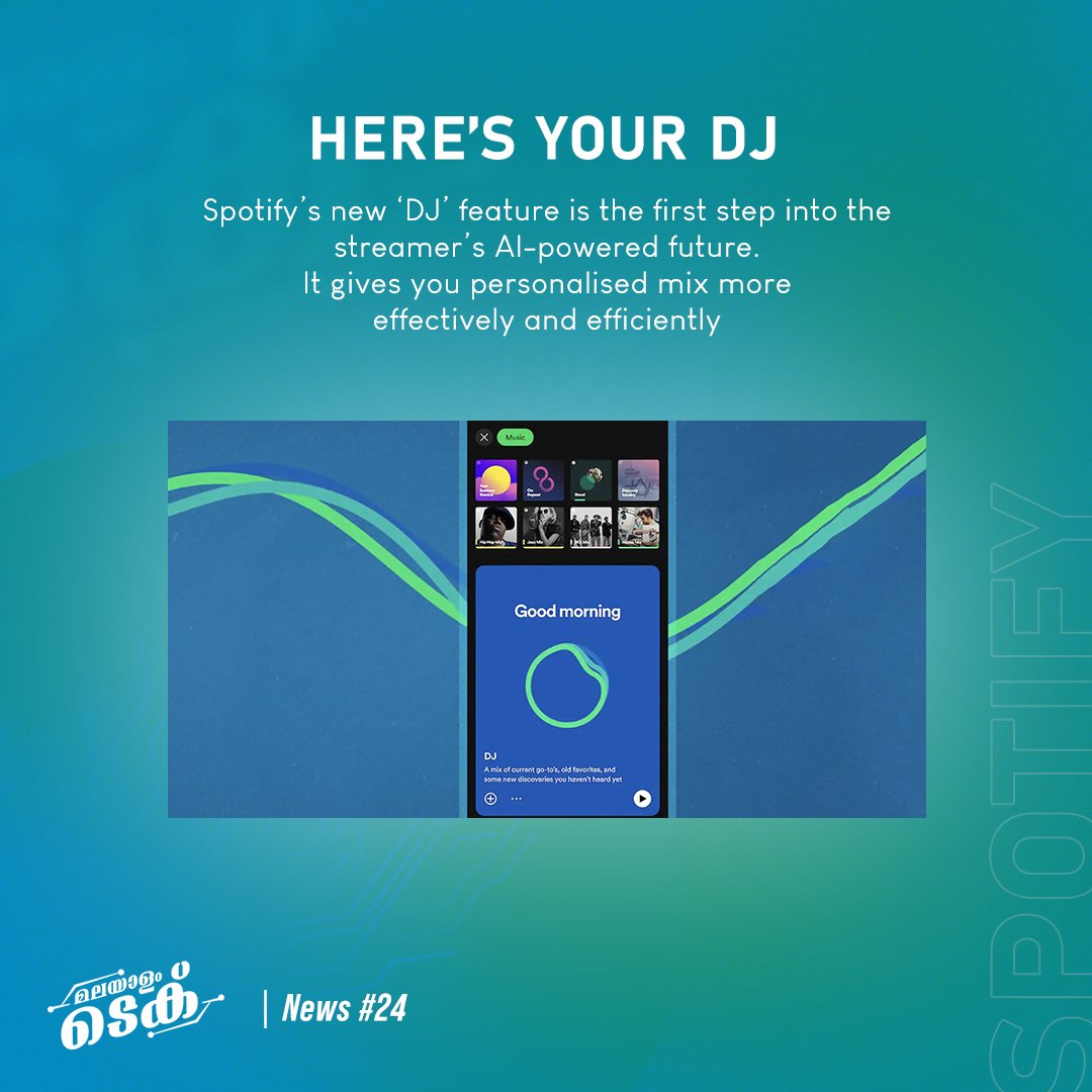 MalayalamTech's tweet photo. Spotify പ്രതീക്ഷിക്കാത്ത features ഒകെ ഇറക്കുകയാണ്. DJ ഫീച്ചർ ഉപയോഗിച്ച് നിങ്ങൾക്ക് കിട്ടുന്ന personalised പ്ലേലിസ്റ്റിൽ നിന്നും ട്രാക്‌സ് സെലക്ട് ചെയ്ത്, അതൊരു മാഷപ്പ് പോലെയോ, അല്ലെങ്കിൽ മിക്സ്ഡ് ടേപ്പ് ആയിട്ടോ ai yude സഹായത്തോടെ മാറ്റി എടുക്കാൻ സാധിക്കും.

#spotify #musicplayer https://t.co/4mZ2HzsZzw