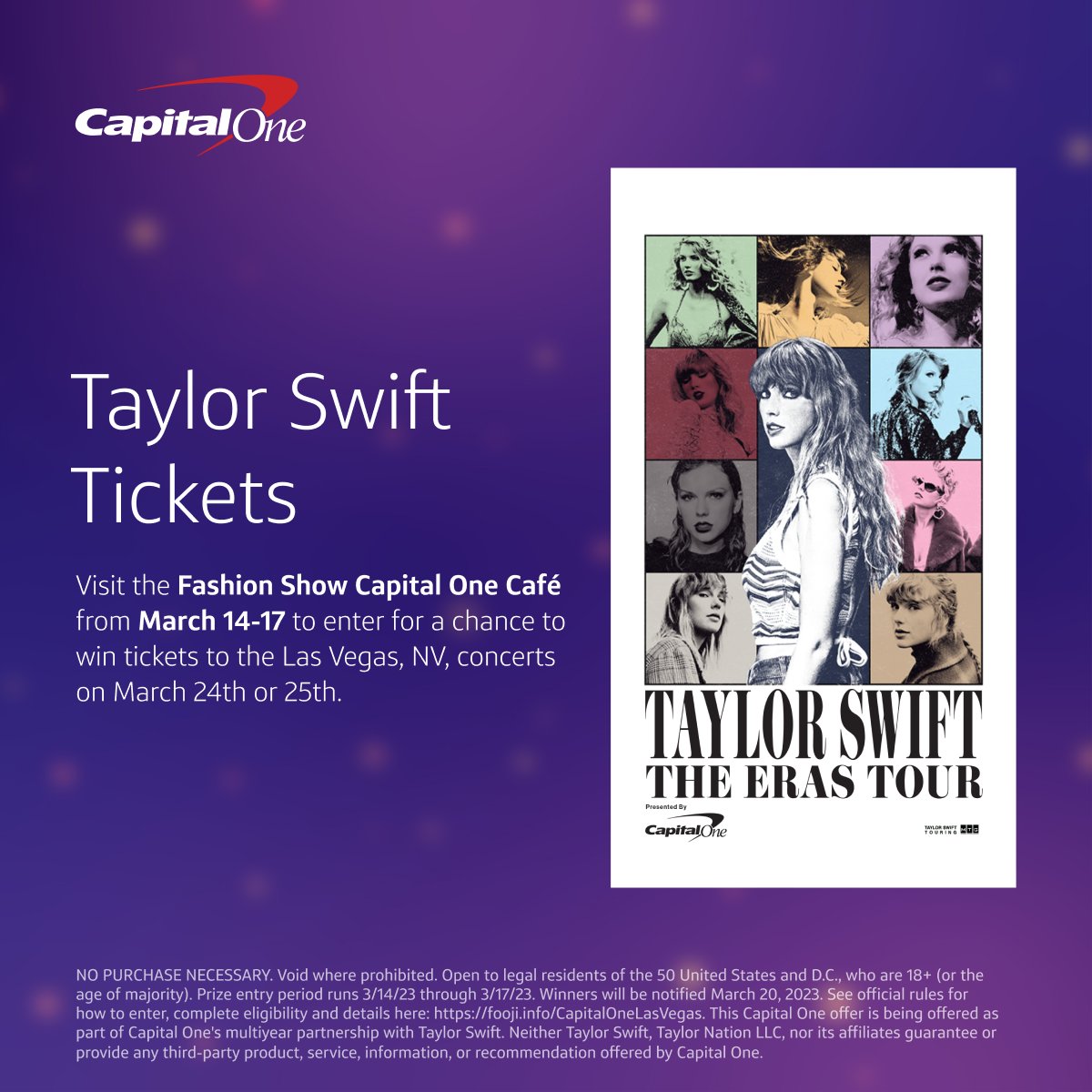 Image of Taylor Swift x Capital One Café Sweepstake in support of Taylor Swift's Era's Tour.