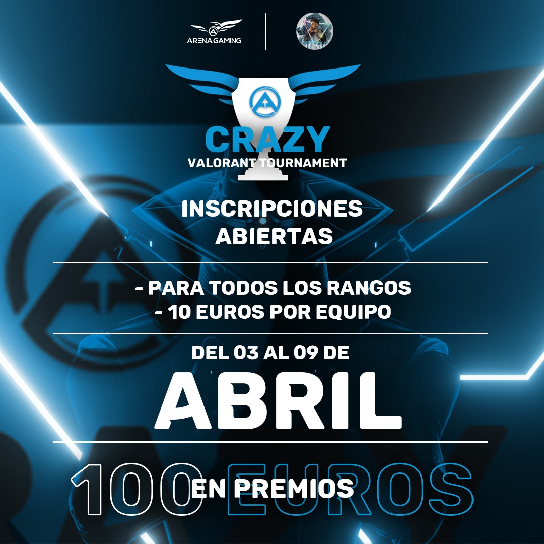 🚨 CRAZY VALORANT TOURNAMENT 🚨

Desde el próximo día 3 al día 9 podréis participar en nuestro gran torneo junto a <a href="/Punk1sXD/">emilio carreño</a>

Podréis participar vía online o presencialmente en nuestros centros de Granada y Mostoles (@arena_mostoles)
⬇️