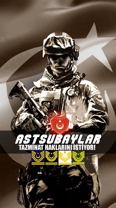 Karada Denizde havada heryerde görev yapan Astsubaylar tazminat hakkını istiyor.
<a href="/RTErdogan/">Recep Tayyip Erdoğan</a> <a href="/tcbestepe/">T.C. Cumhurbaşkanlığı</a> <a href="/tcsavunma/">T.C. Millî Savunma Bakanlığı</a> <a href="/mustafaelitas/">Mustafa Elitaş</a> <a href="/kilicdarogluk/">Kemal Kılıçdaroğlu</a> <a href="/fuatoktay/">Fuat Oktay</a> <a href="/NureddinNebati/">Dr.Nureddin NEBATİ🇹🇷</a> <a href="/dbdevletbahceli/">Devlet Bahçeli</a> <a href="/AhmetAYDIN_02/">Ahmet AYDIN</a> <a href="/Cengizyavili/">Dr. Cengiz YAVİLİOĞLU</a> <a href="/HMBakanligi/">T.C. Hazine ve Maliye Bakanlığı</a> <a href="/DurgenHamza/">Hamza DÜRGEN</a> 
#AstsubaylaraAdalet
