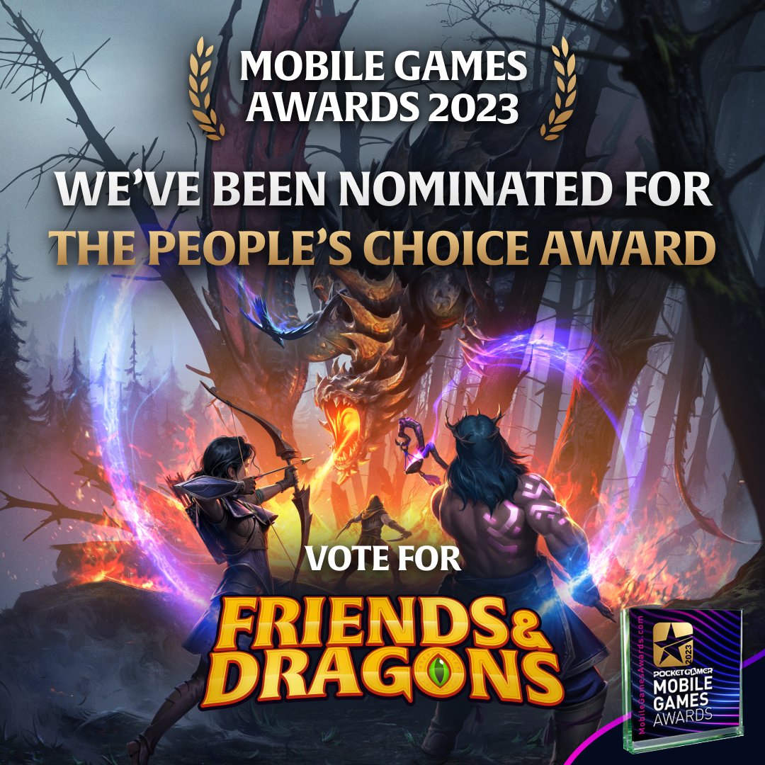 friendsndragons's tweet photo. We've been nominated for this year's Peoples Choice Award from @PocketGamer! We couldn't have gotten this far without you guys, so thank you and check your inbox for a celebratory gift! 🎉🎊🥳

If you want to show more love, come and vote for us! https://t.co/XikOGqjafn 🥳 https://t.co/koY9KR7Yfn