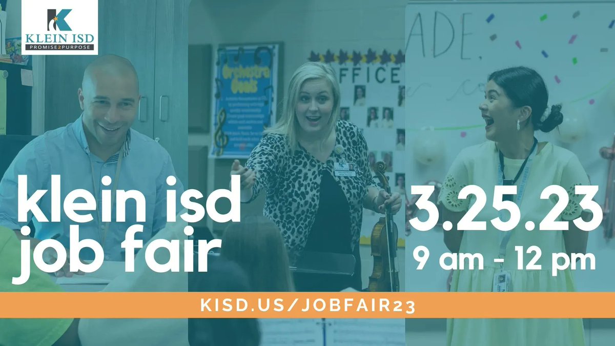 Spring break is in full swing, but our minds are all on how to hire even more AWESOME folks join our #KleinFamily! The Klein ISD Job Fair is March 25, 2023 from 9am-noon! 

Interested in working for Klein ISD? Visit kisd.us/jobfair23 to pre-register!