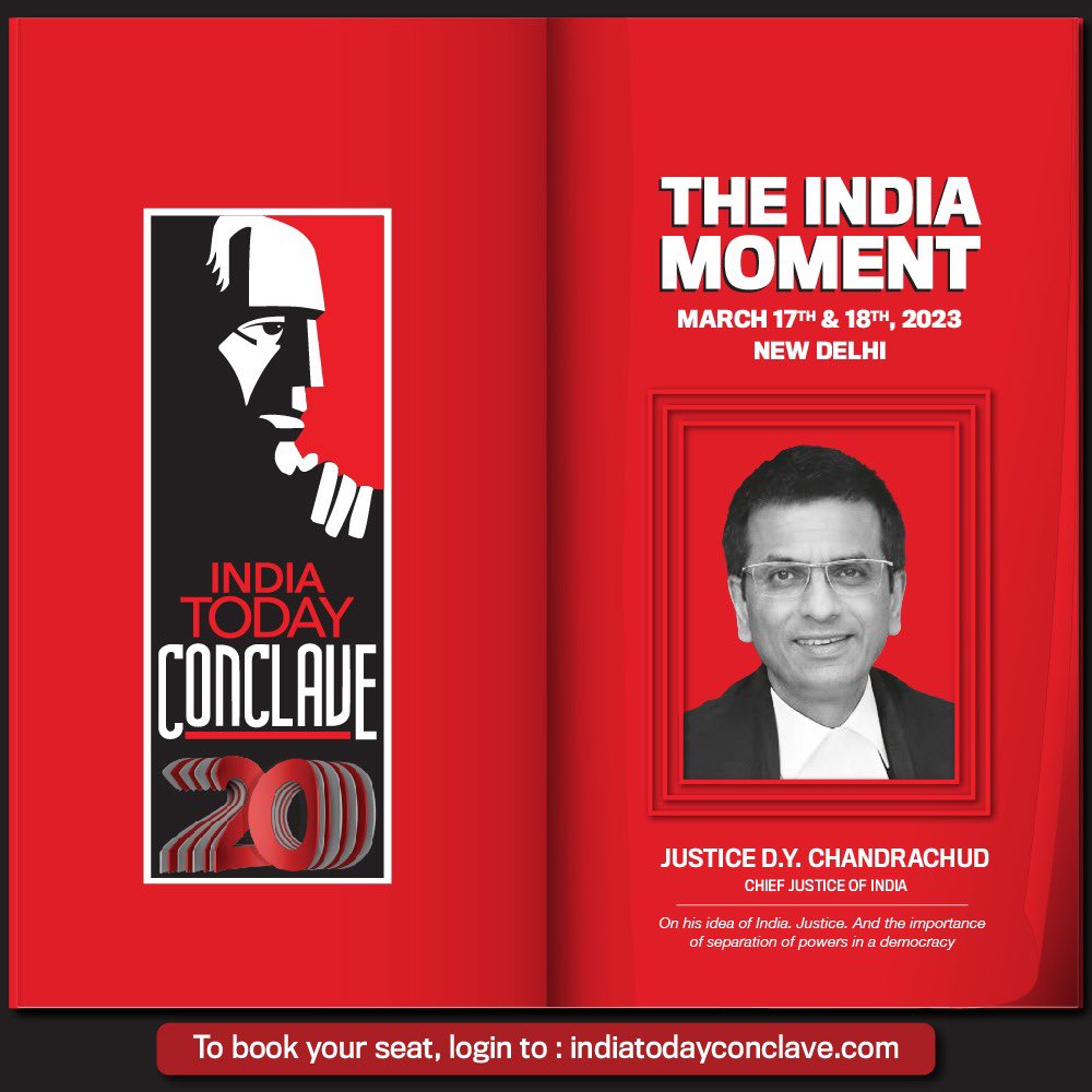 The biggest legal voice in the country! Watch Dr Justice DY Chandrachud, Chief Justice of India LIVE at the 20th Edition of the #IndiaTodayConclave this weekend in Delhi. #TheIndiaMoment #Conclave23 @IndiaToday