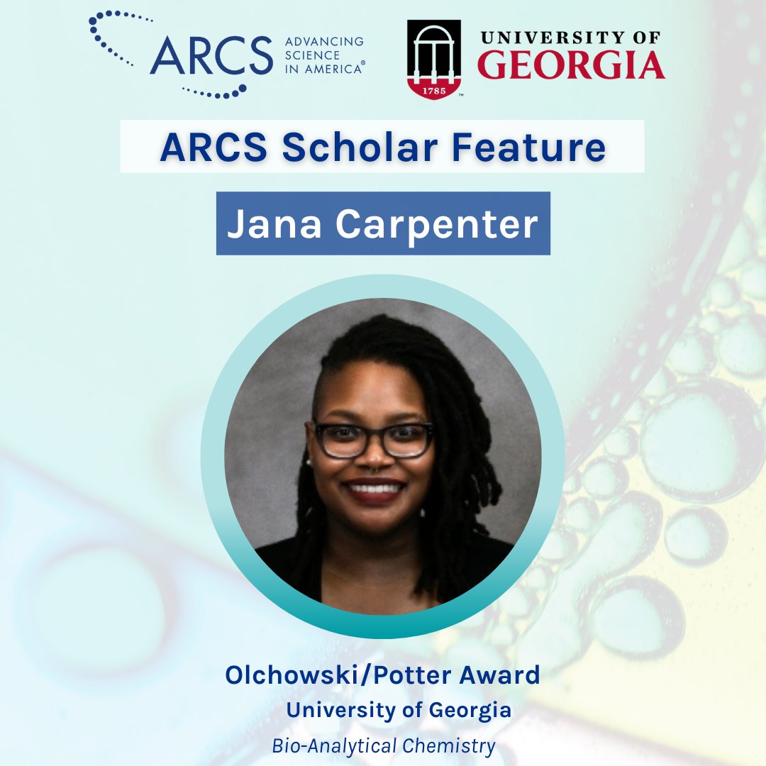 ARCS_Atlanta's tweet photo. Meet #ARCSScholar Jana Carpenter, a #FirstYearScholar studying #Bio-AnalyticalChemistry at @universityofga. Her research centers on the relationship between bacterial metabolism and antibiotic resistance. Welcome, Jana!  #IAmARCSAtlanta @ARCSFoundation https://t.co/uydGmRQBhy