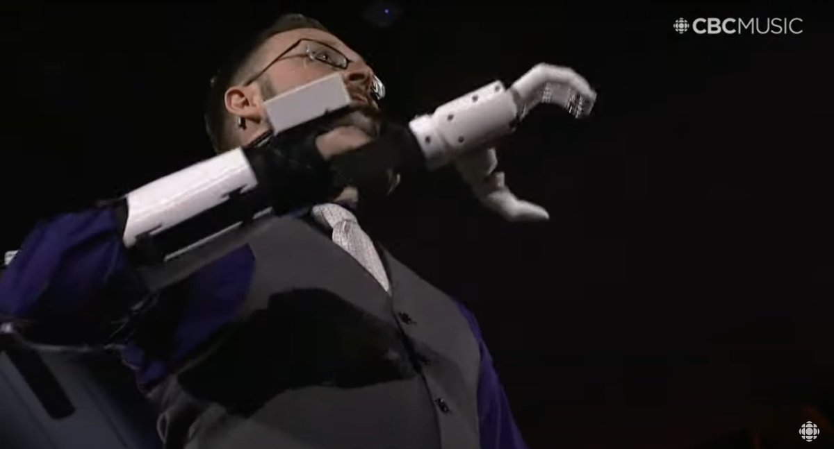 AmiiThinks's tweet photo. We had an unforgettable time this year at @TheJUNOAwards as their first Official #AI Partner! With award in (robotic) hand, @CamLinke &amp; @PatrickPilarski presented Rock Album of the Year to @aof_official. 

Watch the opening night awards here: https://t.co/TrtL7F9S3k #YEGEvents https://t.co/FYp8oQNaVR