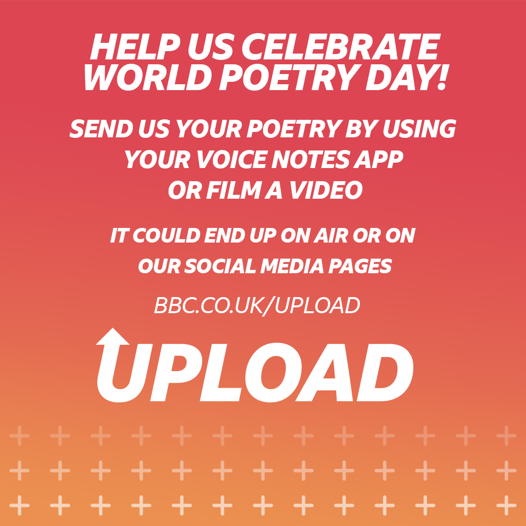 🗣️ CALLING ALL POETS! 🗣️

Help us celebrate #WorldPoetryDay next week by sending us a poem you’ve written ✍️

It could end up on air or on our social media pages! 📻📱
bbc.co.uk/upload