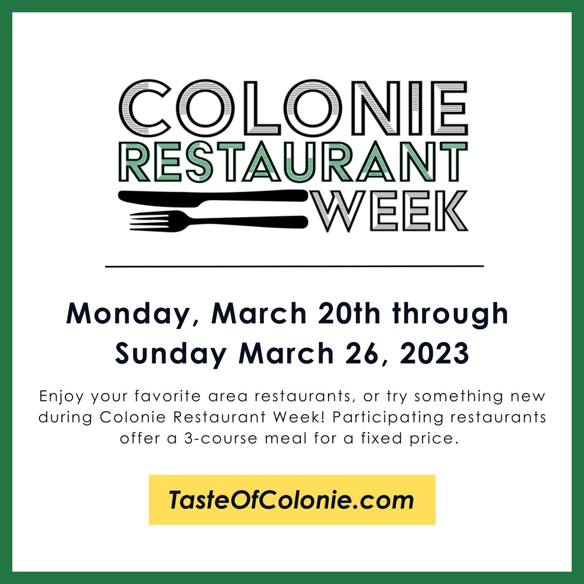 Restaurant Week is BACK! 🌟 Mark your calendars for Monday, March 20th through Sunday, March 26th.