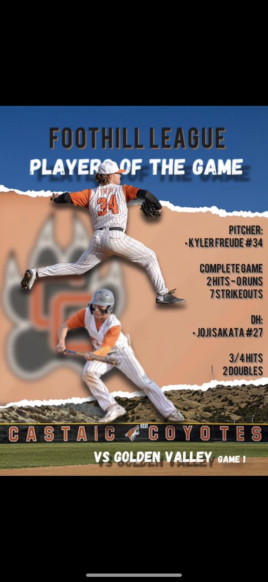 CHSbaseball23's tweet photo. Players of the Game for first Varsity league game vs Golden Valley! ⚡️ @kylerfreude @Joji2023 #castaicbaseball #highschoolbaseball #foothillleague https://t.co/ooTLXhBtJ0