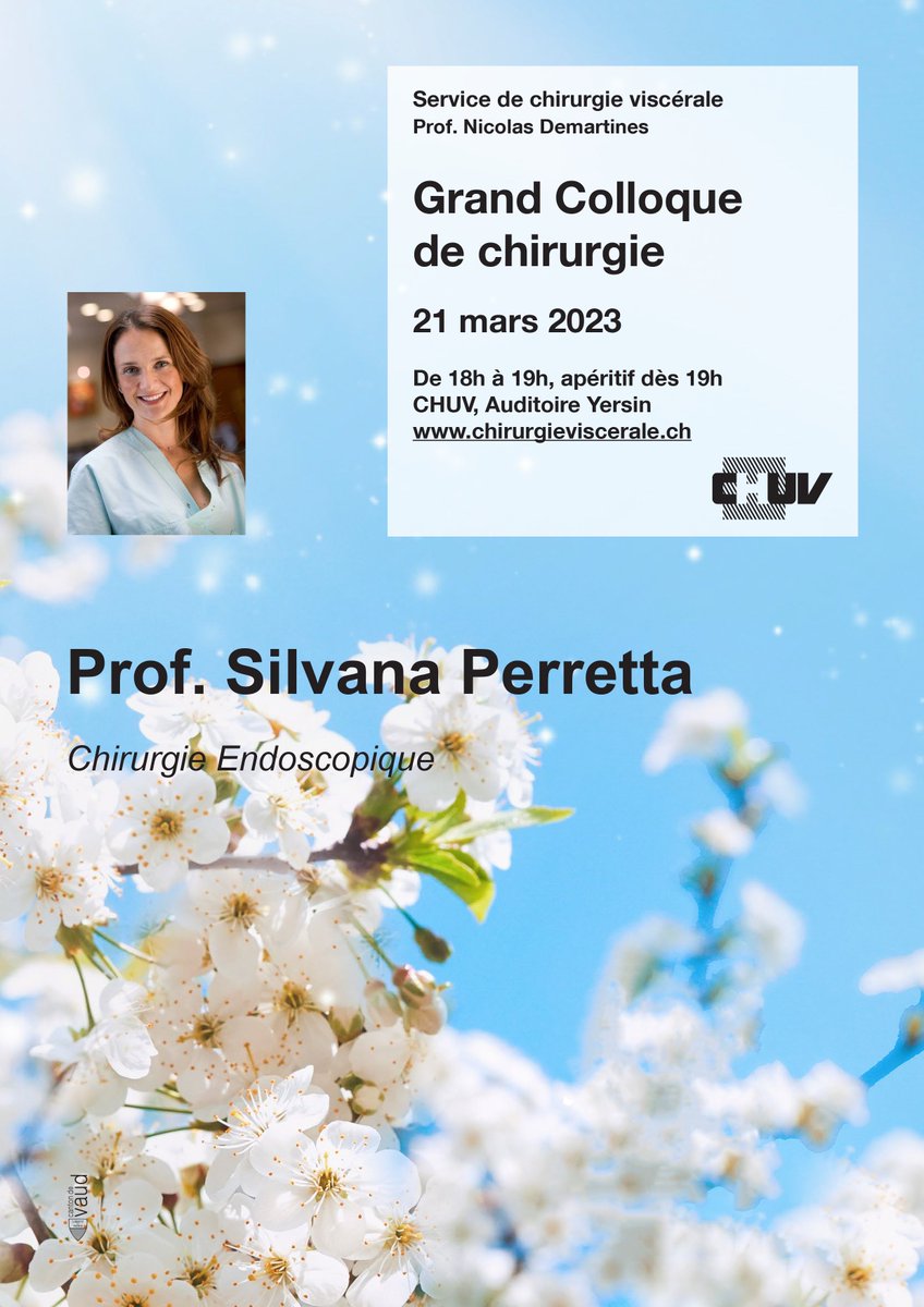 🗓️ 21 March
We will have the great pleasure to welcome Professor Silvana Perretta from the <a href="/unistra/">-</a>  and vice-president of <a href="/IrcadFrance/">IrcadFrance</a> , who will talk about her experience on endoscopic surgery, an innovative and fast growing technique.
⏰ 6pm-7pm Auditoire Yersin <a href="/CHUVLausanne/">CHUV / Centre hospitalier universitaire vaudois</a>