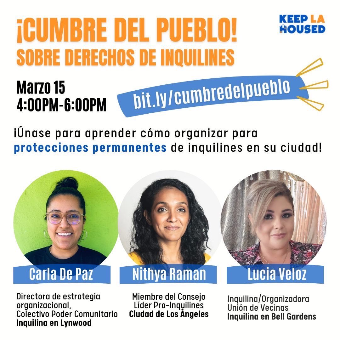 Tomorrow! Attention LA County tenants &amp; electeds: Join us to learn about how to organize for permanent tenant protections in your city, because #HousingIsAHumanRight! 
RSVP HERE: Bit.ly/thepeoplessumm…