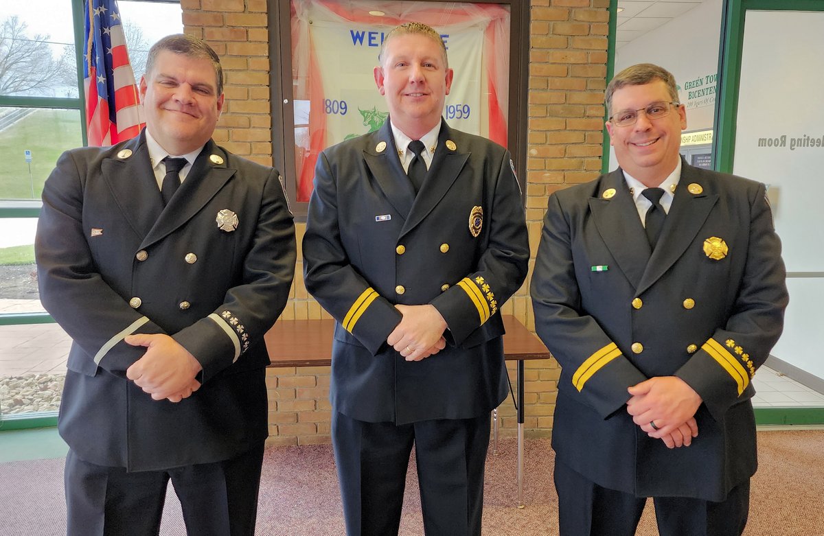 GreenTwpFD's tweet photo. Congratulations on promotions to Assistant Chief Chris Godfrey, District Chief Rob Crone and Captain Jeff Williams! https://t.co/fiqhtlvebg