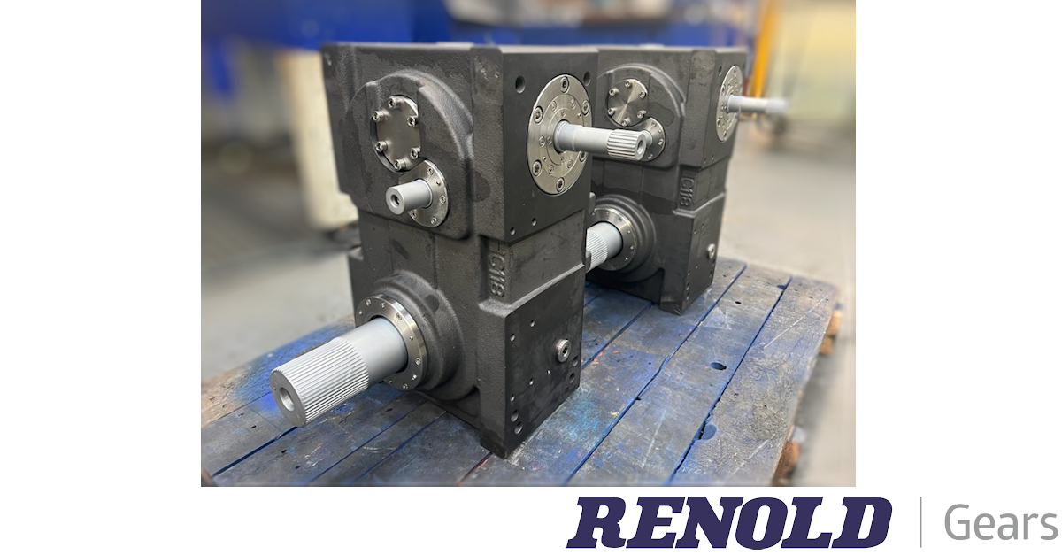 Custom bevel helical units designed to specific weight and size requirements to drive a multi layer pasta making machine. 
The gearcase and shafts are coated to make them resistant to rust in the high humidity environment in which they operate.
#customgearing