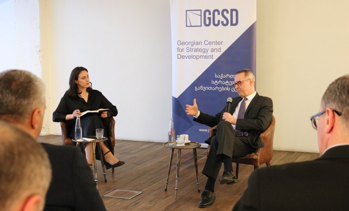 GCSDorg's tweet photo. 🇬🇪🇩🇪Today, the #GCSD hosted the German Ambassador to Georgia, H.E. Ernst Peter Fischer @Diplo_Peter as part of the "Ambassador Talks" series. Among other things, the Ambassador talked about trends in German foreign policy over the years as well as the war in Ukraine. https://t.co/NHOuWZwIj3