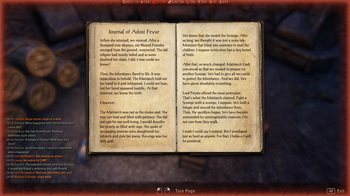 ValkyriesChild's tweet photo. @Darkest_Yeet Yeah it sends you forward in time to when there's lava raining from the sky and everything is in chaos. And it has this cool Psijic girl who ends the dungeon "multichronal", experiencing all moments of her life all the time. https://t.co/OV5zvzxwMF