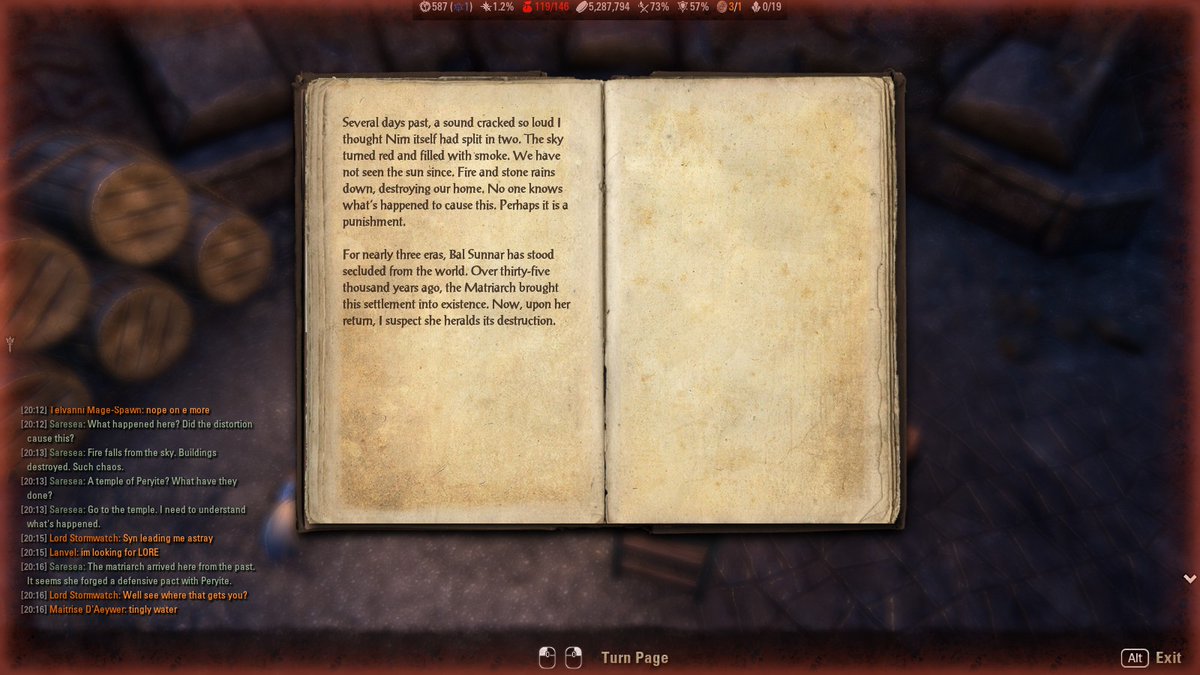 ValkyriesChild's tweet photo. @Darkest_Yeet Yeah it sends you forward in time to when there's lava raining from the sky and everything is in chaos. And it has this cool Psijic girl who ends the dungeon "multichronal", experiencing all moments of her life all the time. https://t.co/OV5zvzxwMF