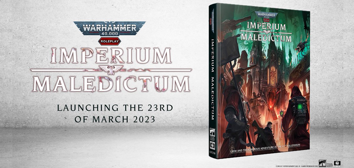 cubicle7's tweet photo. Join the hopeless fight! Cubicle 7 is delighted to announce Warhammer 40,000 Roleplay: Imperium Maledictum will be launching on the 23rd of March 2023
Learn more: https://t.co/cy0W50w7Hj

#ImperiumMaledictum #Warhammer40k #Warhammer #warhammercommuntiy https://t.co/r2HRwcQOgo