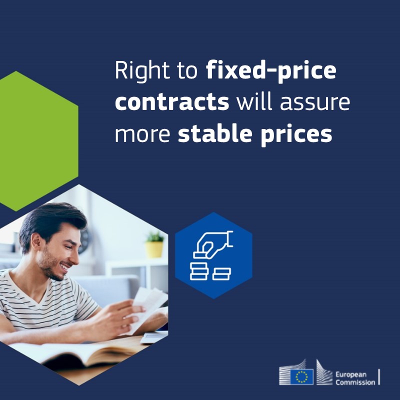 Energy4Europe's tweet photo. The new #EnergyMarketDesign proposal aims to better protect & empower #EUConsumers from volatile #energyprices.
It also introduces new rights for consumers and obligations for EU countries and energy suppliers. Learn more 👇🏼