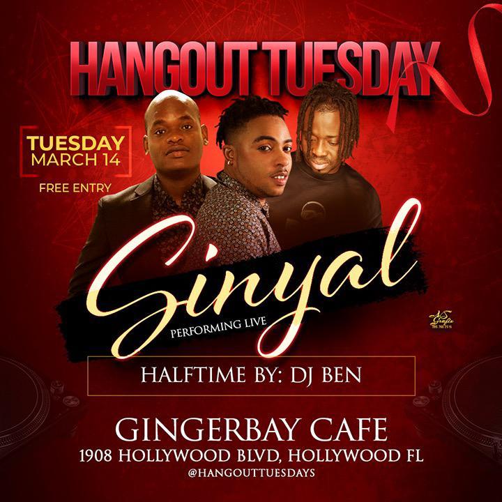 GingerBayCafe's tweet photo. Ginger Bay Cafe presents...

SINYAL performing live!! HAPPENING THIS EVENING!!

Tuesday March 14th

Doors open at 8PM!!

#gingerbaycafe #gingerbay #hollywoodfltap #redstripebeer #Guinness  #dragonstout #Hennessy #livereggae #caribbeanfood #jamaica https://t.co/OJ5WFHmyk8