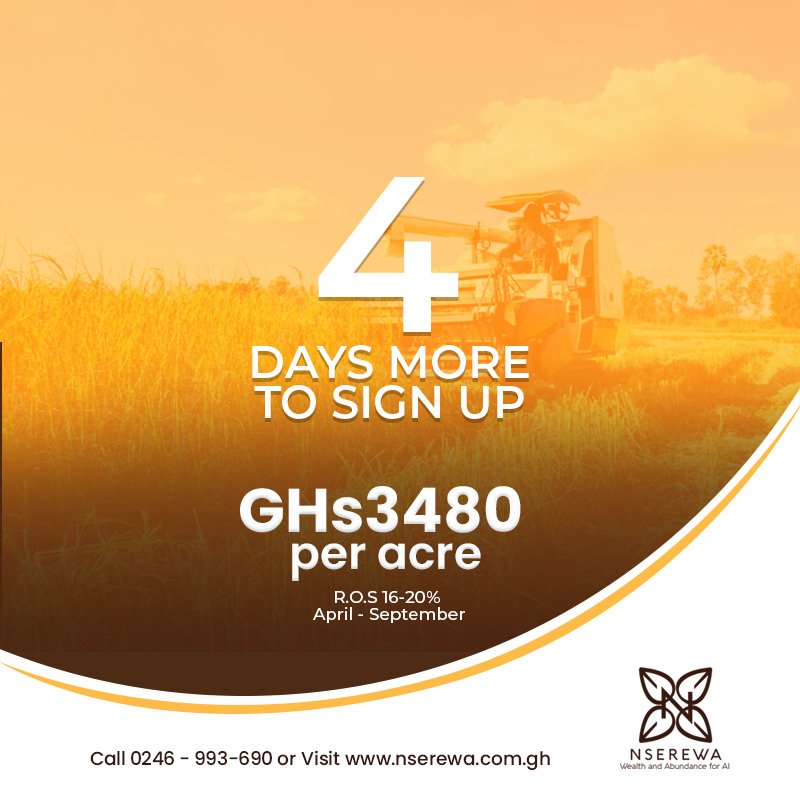 On Friday, we'll officially close Nserewa Rice 2023 Rice Call. Production begins in April 2023 and ends in September 2023.

#Nserewa
#GhanaRice