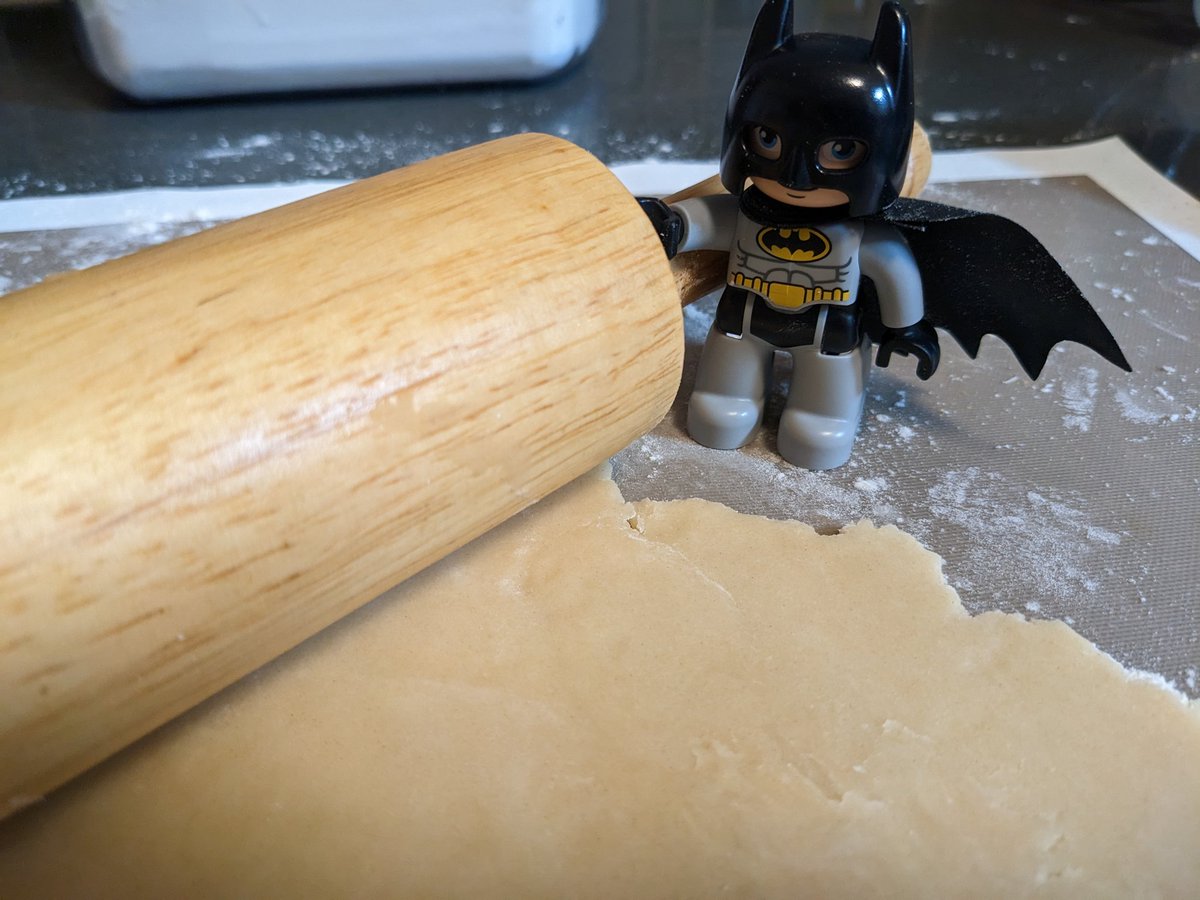 I have a kitchen helper today! Batman loves pie and Pi!